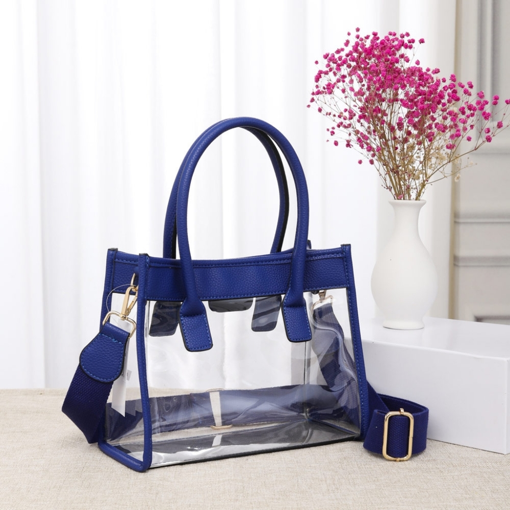 Blue Transparent Clear Tote Crossbody Bag Purse Leather Casual Womens Accessory